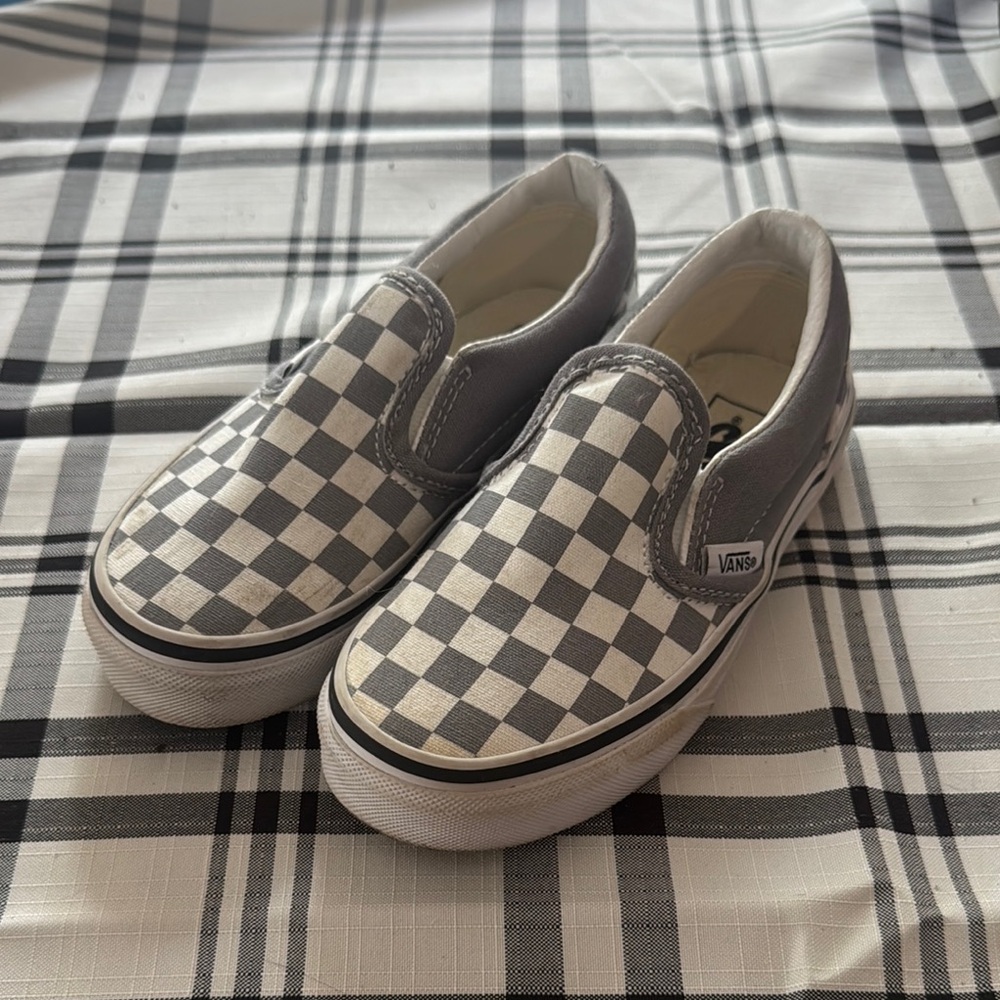 Vans Gray and White Slip-On Sneakers Iconic Design